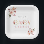 Plato De Papel Letra floral oro Chica elegante Baby Shower<br><div class="desc">Este plato de papel de ducha para bebés tiene flores de acuarela de dalia, rosa de jardín y peonia de rosa rosa rubor, rojo borgoñoso y hojas de otoño con letras doradas florales. Para una personalización más avanzada de este diseño, haga clic en el BOTÓN HERRAMIENTA DE DISEÑO AZUL de...</div>