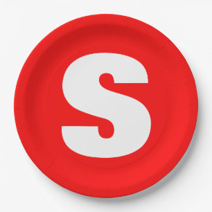 Plato De Papel Letra inicial monograma estilo moderno rojo blanco