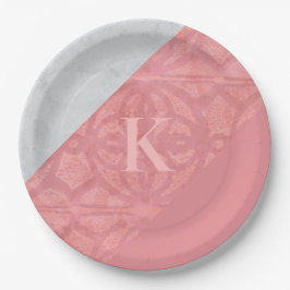 Plato De Papel Letra rosa rudimentaria y acuarela gris