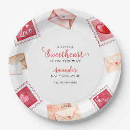 Plato De Papel Letra Stamp SValentine Baby Shower