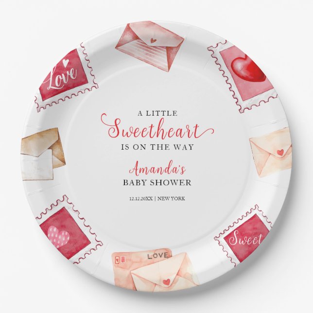 Plato De Papel Letra Stamp SValentine Baby Shower (Anverso)