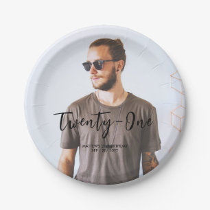 Plato De Papel Letras a Pincel Foto Personalizada Cumpleaños Pape