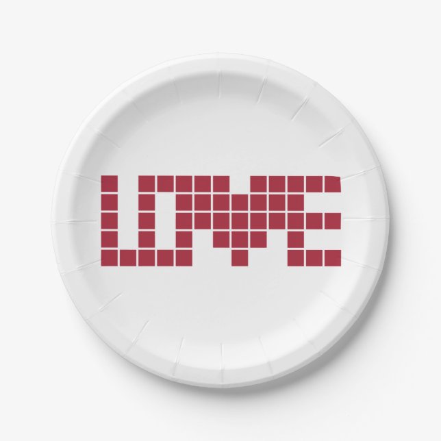 Plato De Papel Letras cuadradas de amor rojas (Anverso)