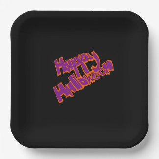 Plato De Papel Letras de Burbuja Dibujadas a Mano Feliz Halloween