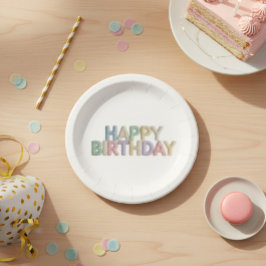 Plato De Papel Letras de Fieltro Pastel Cumpleaños Feliz