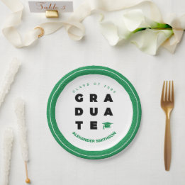 Plato De Papel Letras de GRADUADO negrita verde y graduación de C