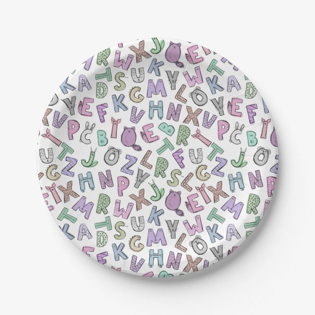 Plato De Papel Letras del alfabeto del doodle tierno (Anverso)