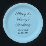 Plato De Papel Letras dulces Boda azul y negro<br><div class="desc">Estas placas de boda azul para bebés añadirán un poco de color de bonito a la configuración de la mesa. ¡Disfruta de la recepción! ¡Personalizable. Por Sharon Lee Hudson.</div>