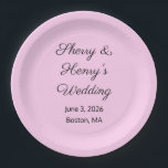Plato De Papel Letras dulces rosadas y Bodas negros<br><div class="desc">Estos platos rosados de bonito podrían ser justos para el próximo boda. ¡Feliz planificación! ¡Personalizable. Por Sharon Lee Hudson.</div>