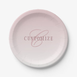 Plato De Papel Letras Elegantes & Monograma Rosa Ombre