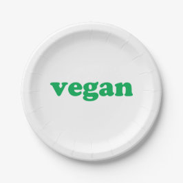 Plato De Papel Letras verdes "veganas", fondo blanco