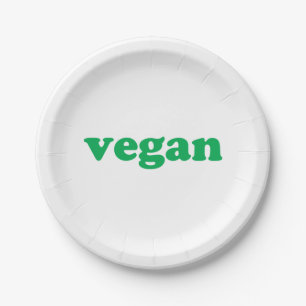 Plato De Papel Letras verdes "veganas", fondo blanco