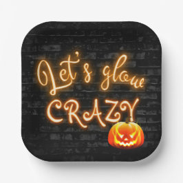 Plato De Papel Letrero luminoso de fiesta de Halloween con Jack-o