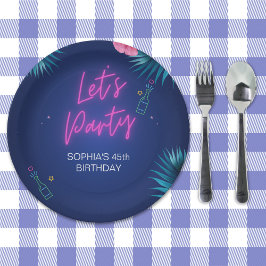 Plato De Papel Let's Party - Birthday woman with neon theme