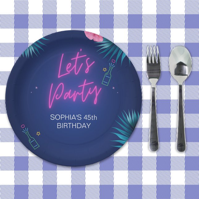 Plato De Papel Let's Party - Birthday woman with neon theme (Subido por el creador)