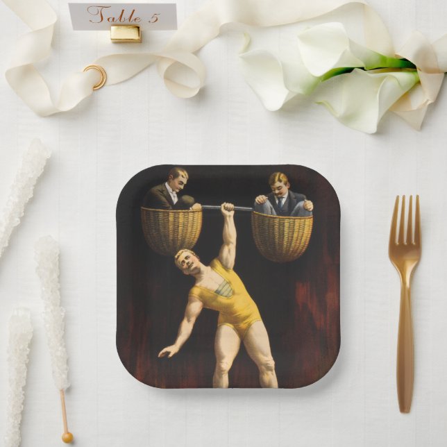 Plato De Papel Levantador de pesas Eugen Sandow Vaudeville (Boda)
