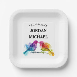 Plato De Papel LGBTQ+ con nombres Rainbow Lovebirds