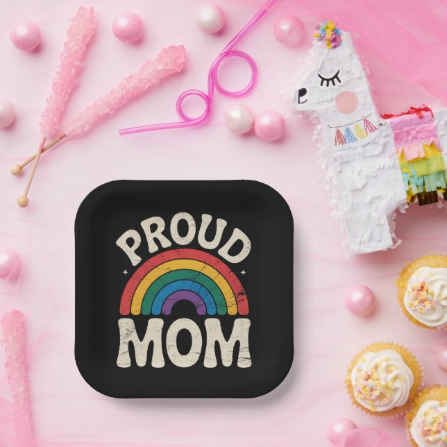 Plato De Papel LGBTQ Orgullosa mamá Orgullo gay Día de la Madre A (Fiesta)