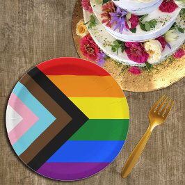 Plato De Papel LGBTQ y Orgullo - Bandera del progreso del arco ir