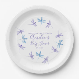 Plato De Papel Libellulas Pintadas a Mano Baby Shower