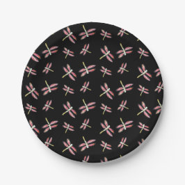 Plato De Papel Libélula bailarina con patrón negro y rosa