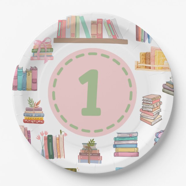 Plato De Papel Libro Temático Primer Placa De Cumpleaños (Anverso)