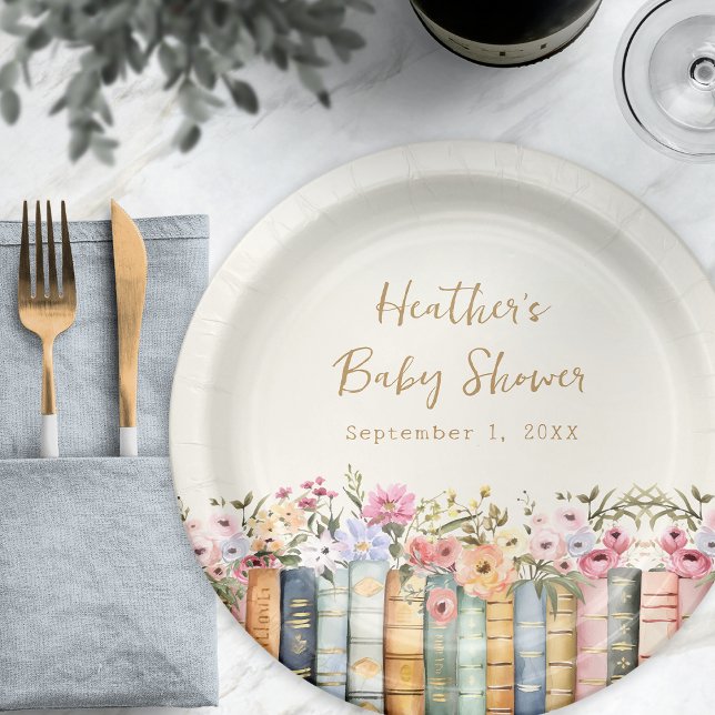 Plato De Papel Libros Bebés Ducha Placas de Papel (Watercolor Wildflower Books Baby Shower Paper Plates by Painted Paperie
)
