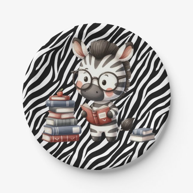Plato De Papel Libros de lectura de cebra. (Anverso)