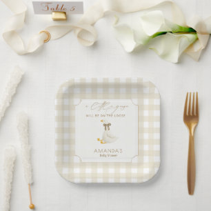 Plato De Papel Libros de ocas pequeñas de cuadros beige para bebé