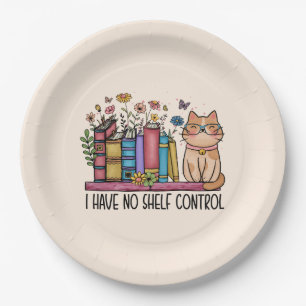 Plato De Papel Libros florales y gato