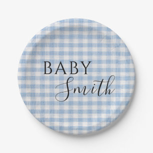 Plato De Papel Libros para Baby Q Baby Shower Barbecue Boy Blue