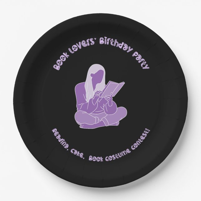 Plato De Papel Libros temáticos de la fiesta de cumpleaños (Anverso)