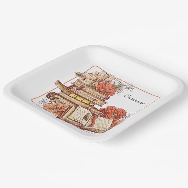 Plato De Papel Libros Y Flores Plaza (Angular)