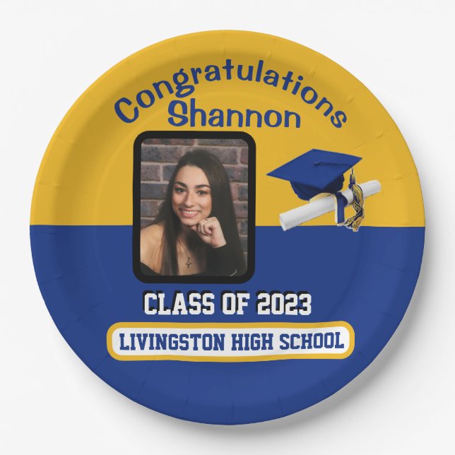 Plato De Papel Licenciado en Cap & Diploma, Royal Blue & Gold (Anverso)