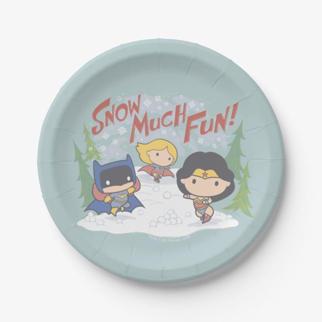 Plato De Papel Liga de la Justicia Chibi Snowball Fight (Anverso)
