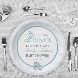 Plato De Papel Light Blue Watercolor Prince Baby Shower