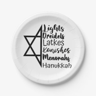 Plato De Papel Light Dreidel Latke Kanish Menorah Hanukkah