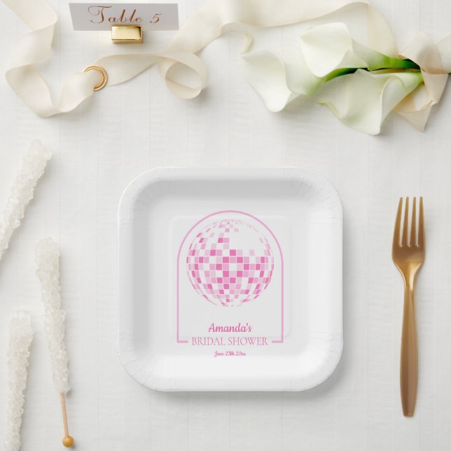 Plato De Papel Light Pink Disco Boogie Bridal Shower (Boda)