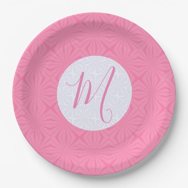 Plato De Papel Light Pink Squiggly Squares Personalized Party (Anverso)