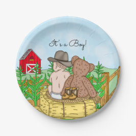 Plato De Papel Lil' Cowboy y Teddy Bear Baby Shower