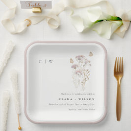 Plato De Papel Lilac Boho Wildflower Fern Boda Botánico