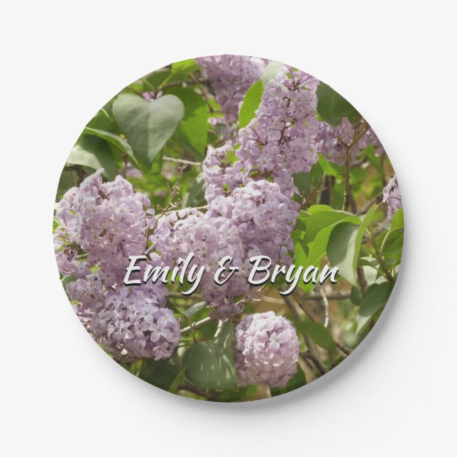 Plato De Papel Lilac Bush hermosas flores de primavera morada (Anverso)