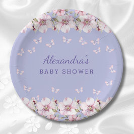 Plato De Papel Lilac Floral Mariposa rosa Baby Shower