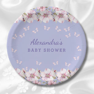Plato De Papel Lilac Floral Mariposa rosa Baby Shower