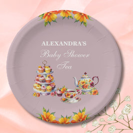 Plato De Papel Lilac Floral Tea Fiesta Baby Shower