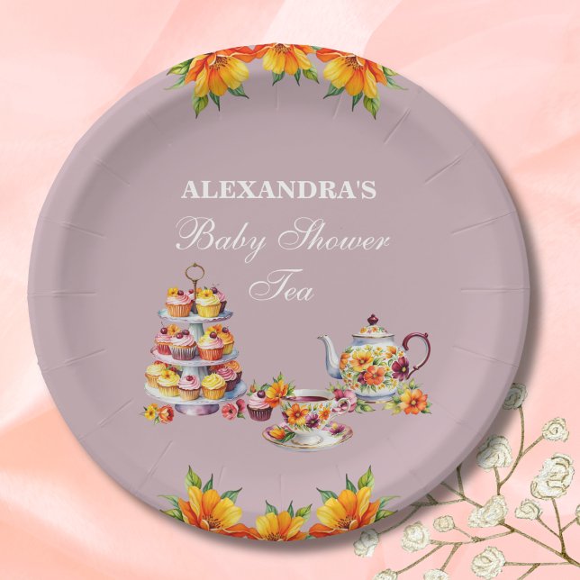 Plato De Papel Lilac Floral Tea Fiesta Baby Shower (Subido por el creador)