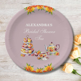 Plato De Papel Lilac Floral Tea Fiesta Bridal Shower