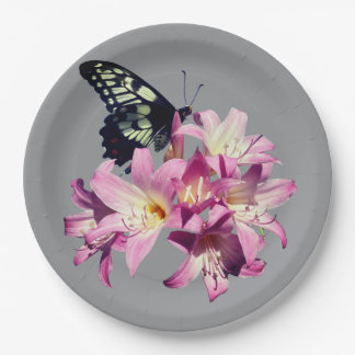 Plato De Papel Lilac Flowers and Butterfly Paper Plates