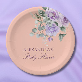 Plato De Papel Lilac Peach Floral Baby Shower
