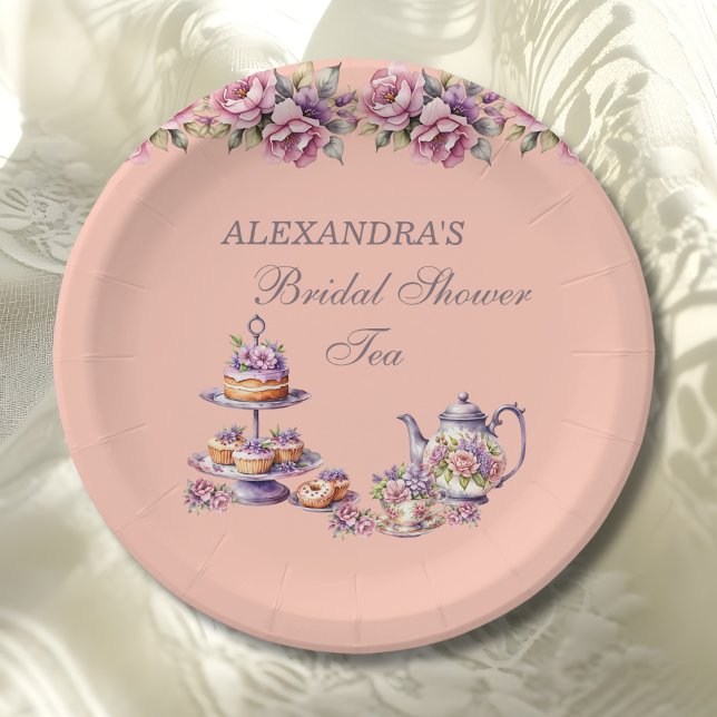 Plato De Papel Lilac Peach Floral Tea Party Bridal Shower (Subido por el creador)